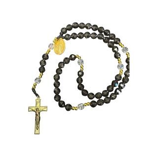 Black Glass Rosary 10 inches around and 15 inches in full length